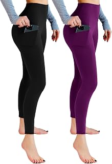 Leafigure 2 Pack Women's High Waisted Leggings with Pockets Soft Yoga Gym
