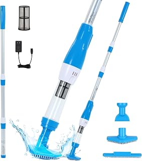 4 in 1 Cordless Rechargeable Small Pool Vacuum spa hot tub (Blue Cyan) | 90 Mins Running Time, 12 Gallons/Min Powerful Suction