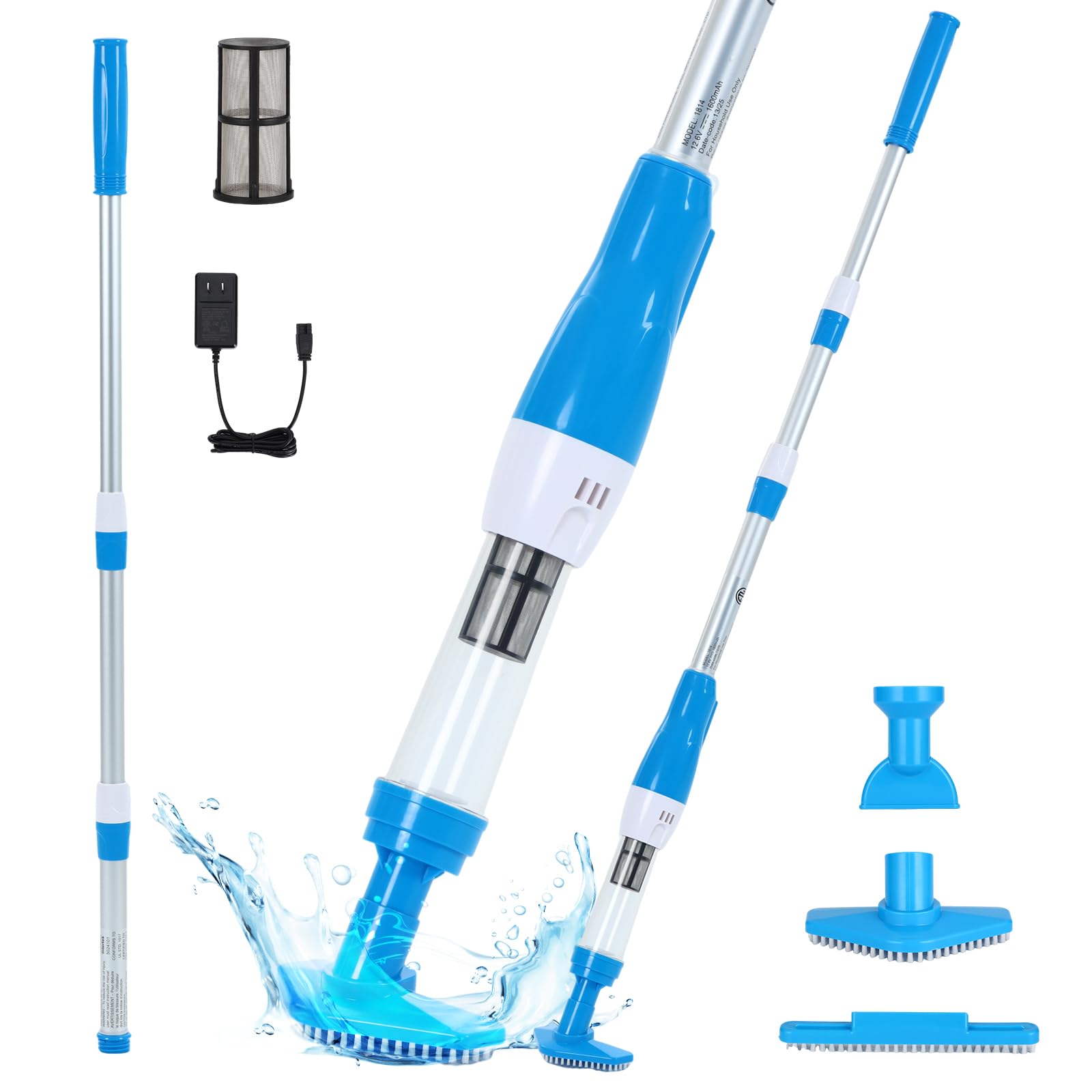 4 in 1 Cordless Rechargeable Small Pool Vacuum spa hot tub (Blue Cyan) | 90 Mins