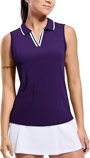MIER Women's Sleeveless Golf Polo Shirt V Neck Ribbed Moisture Wicking