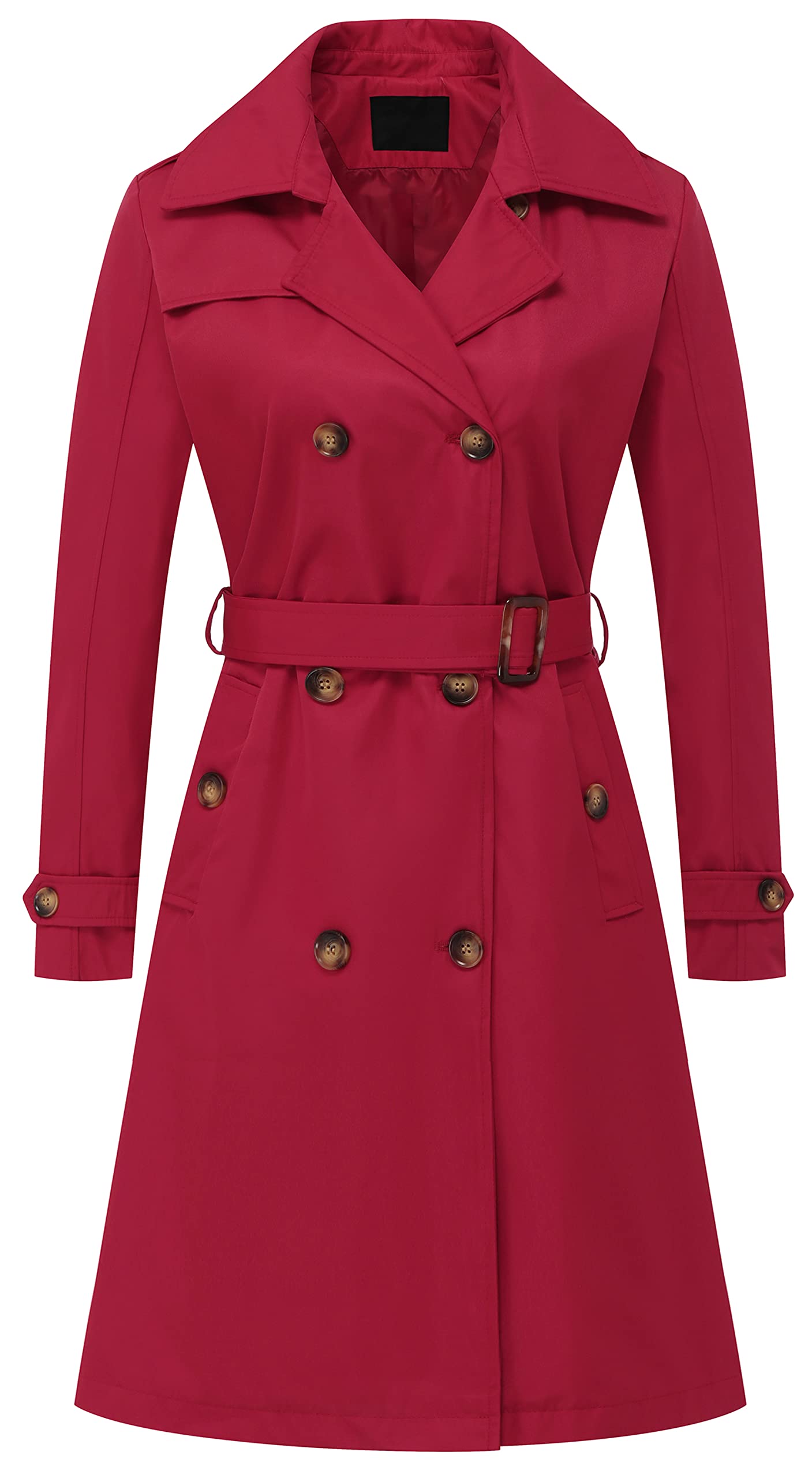 Chrisuno Women's Double Breasted Long Trench Coats Mid-Length Belted Overcoat Dr