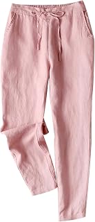 Tanming Linen Pants Women Summer Casual High Waist Drawstring White Beach Pants