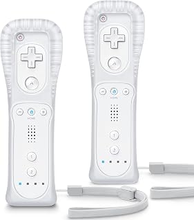 TIANHOO Remote Controller for Wii & Wii U | with Silicone Case and Wrist Strap, 2 pack (White & White)