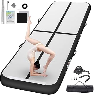Fbsport Air Track Gymnastics Mat, Foldable, Inflatable with Electric Air Pump, For Home, Training, Martial Arts, Taekwondo, Water Yoga, and More, Hook-and-loop Closure, Connectable