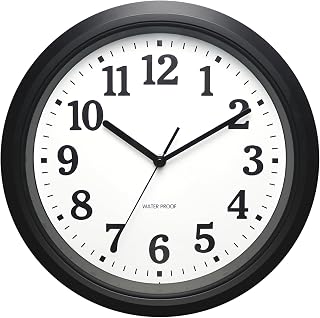 Caysie 12 Inch Sealed Indoor Outdoor Waterproof Wall Clock, Dustproof Silent Non-Ticking Battery Operated Quality Quartz Round Clock, Wall Decorative for Patio, Pool, Bathroom (Black)