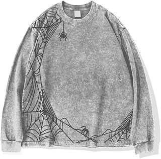Mens Y2K Oversized Long Sleeve Tee Shirts Unisex Vintage Acid Washed Tee Casual Streetwear Tops