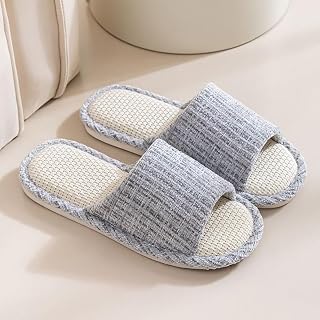 Comfortable Linen Slippers for Women and Men, Non Slip Soft Home Shoes with Open Toe