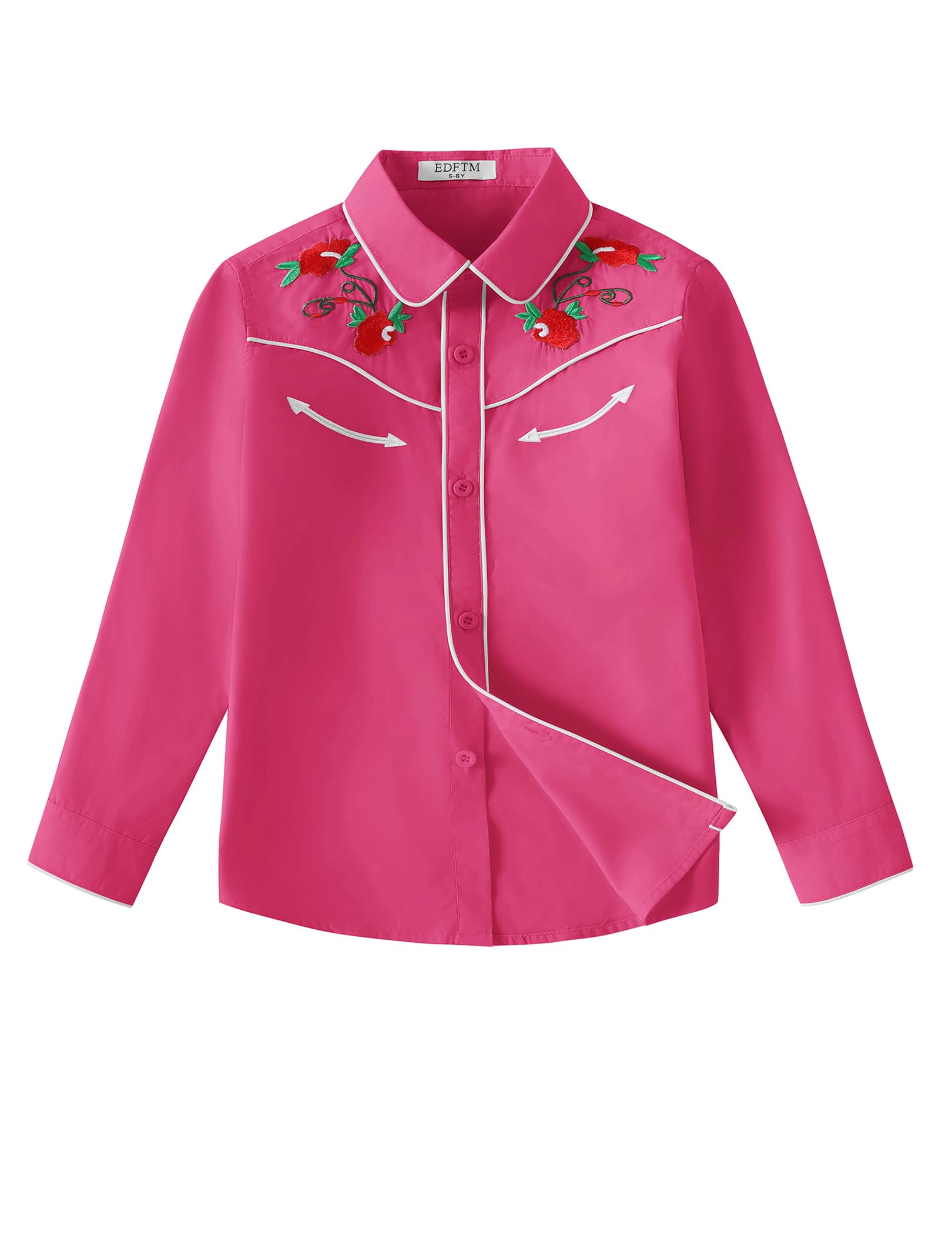 Girls Western Cowgirl Shirt Long Sleeve Retro Floral Embroidered Collared Button