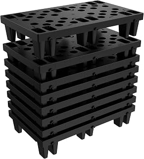 8Pcs Plastic Pallets for Basement Storage Lightweight, 19.6 x 11.8 x 3.9 inch Heavy Duty Breathable Pallet Indoor Outdoor, Nestable Moisture Proof Waterproof Grid for Attic, Garages, Kitchen, Basement