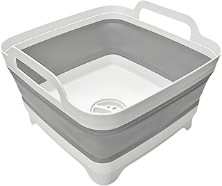 MontNorth Collapsible Wash Basin 9L, Foldable Dish Tub with Drain Plug, Portable Collapsible Dish Basin, Camping Sink for Washing Dishes, Laundry & Kitchen Use,Gray