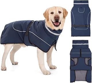 Waterproof Dog Coat Winter Jacket Warm Dogs Coats with Collar Fleece Coats Waterproof Reflective Hiking Coat Adjustable Dog Raincoat Winter Jacket for Small Medium Large Dogs