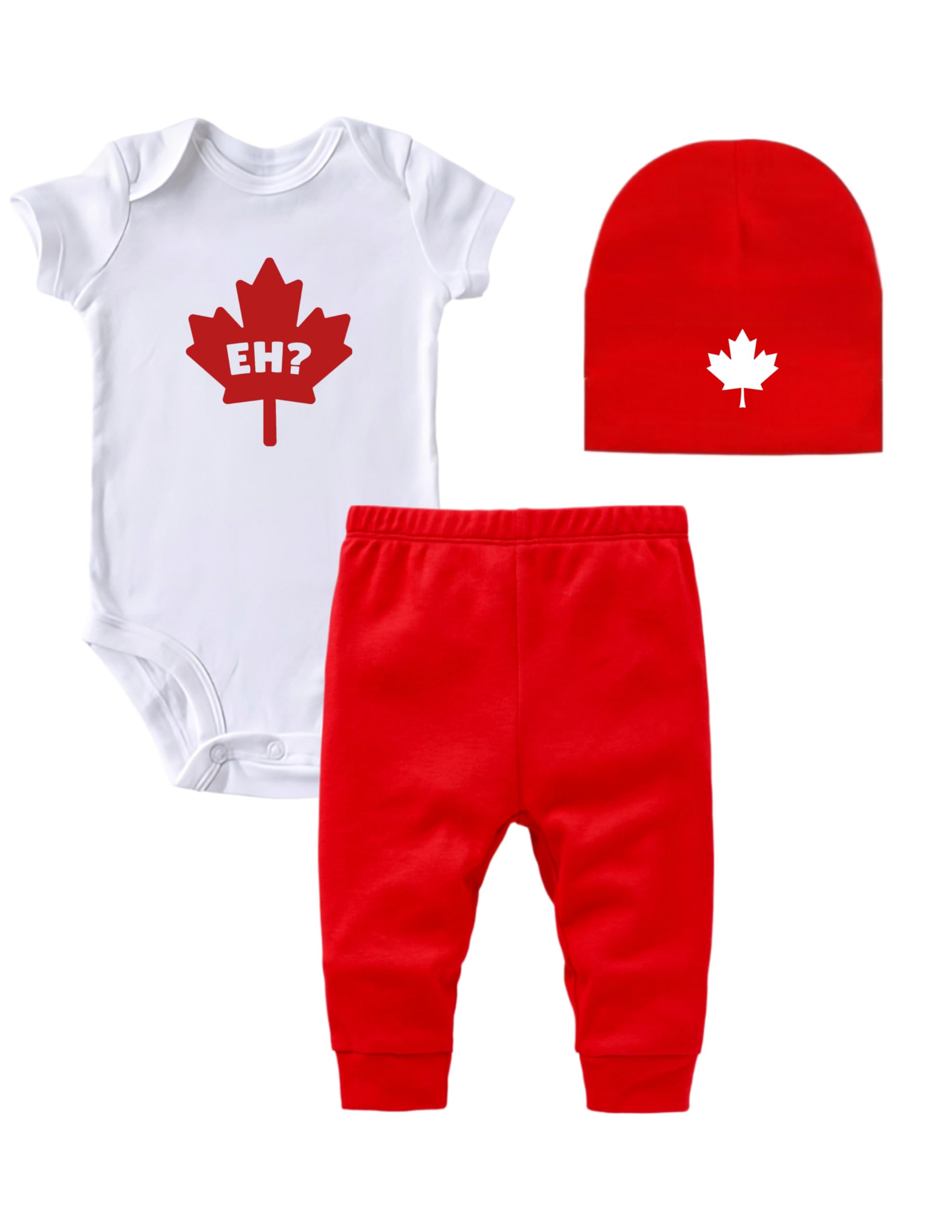 3-Piece Eh Canada Baby Gift Set, Custom Handmade Canada Day Maple Leaf Baby Body