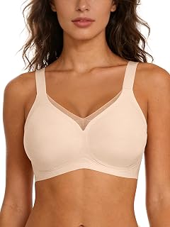 SHEKINI womens seamless bra wirefree big boobs support strong v neck soft smooth comfort no wire sports bra padded bra