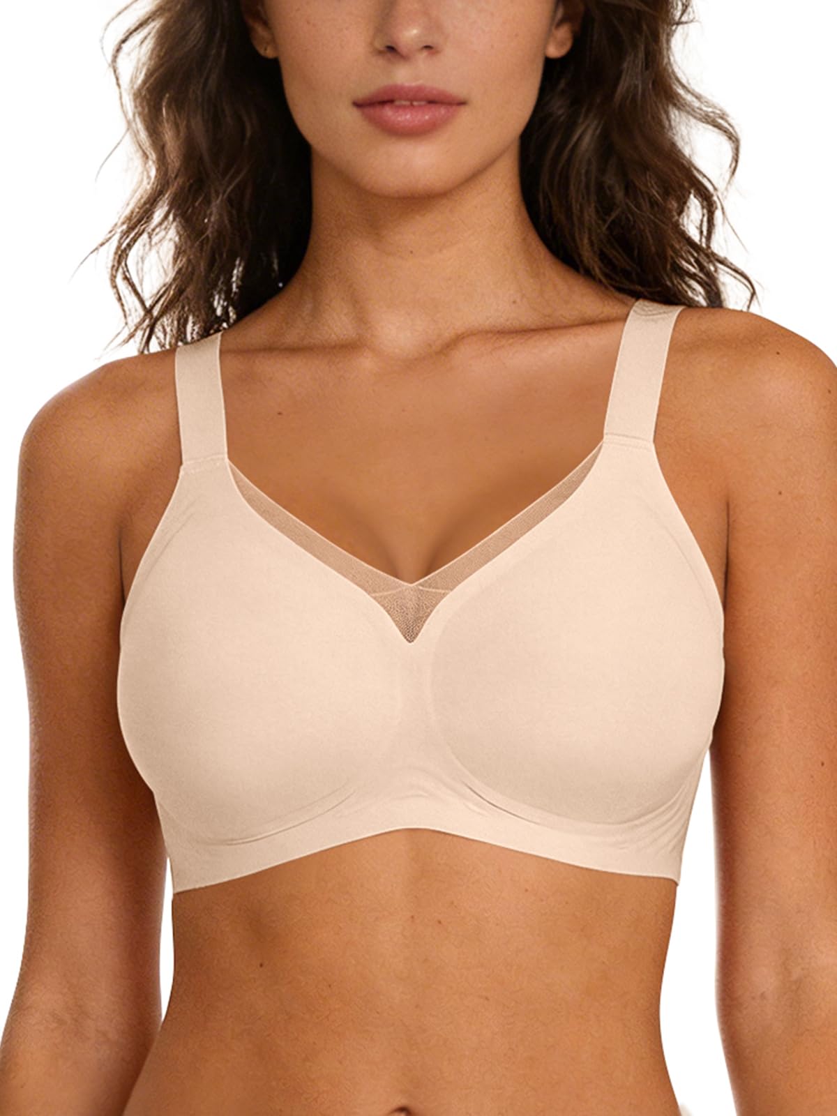 SHEKINI womens seamless bra wirefree big boobs support strong v neck soft smooth