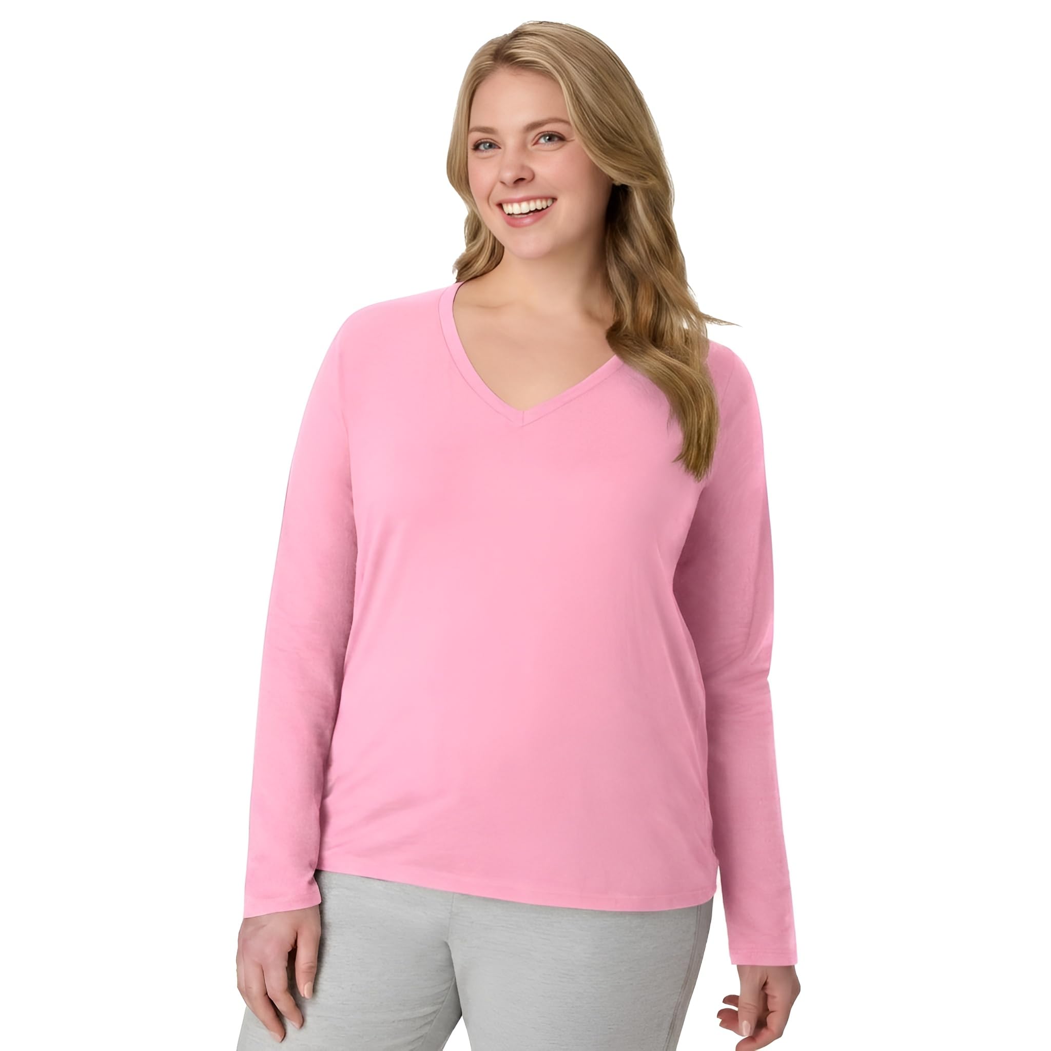 Hanes Women's Originals Long Sleeve Cotton T-Shirt, Lightweight Crewneck Tee, Mo
