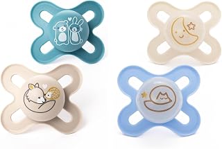 MAM Day & Night Dummies, 0-2M, 4 Pack, Orthodontic Design, Blue | Includes 2x Glow in The Dark Soothers, Baby Accessories, Designs Vary