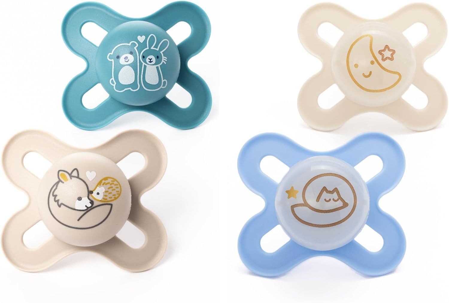 MAM Day & Night Dummies, 0-2M, 4 Pack, Orthodontic Design, Blue | Includes 2x Gl
