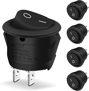 Hanibos Mini Round Rocker Switch AC 6A/250V 10A/125V, Black 5 Pcs | SPST 2 Pin ON/Off Round Toggle Switch, Universal Replacement for Car, Boat and Household Appliances