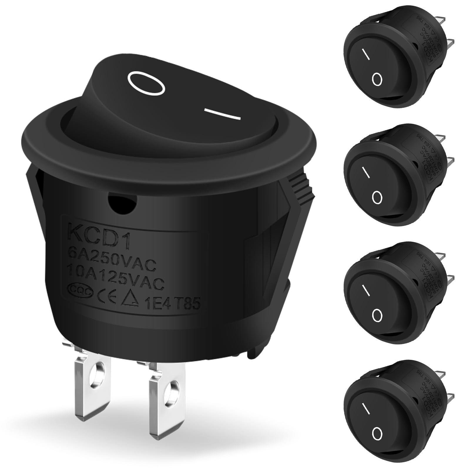 Hanibos Mini Round Rocker Switch AC 6A/250V 10A/125V, Black 5 Pcs | SPST 2 Pin O