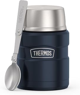 THERMOS Stainless King Food Jar with Spoon,16oz, Matte Mid Blue | Stainless Steel Insulated Food Container with Built-In Bowl, Keeps Food Hot or Cold Longer for Work & Travel