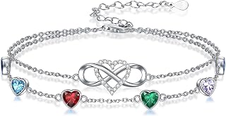 Infinity Heart Birthstone Charm Link Anklets/Bracelets for Women 925 Sterling Silver Adjustable Anniversary Birthday Gifts Mother's Day Jewelry Gift for Mom Women Wife Her Friends
