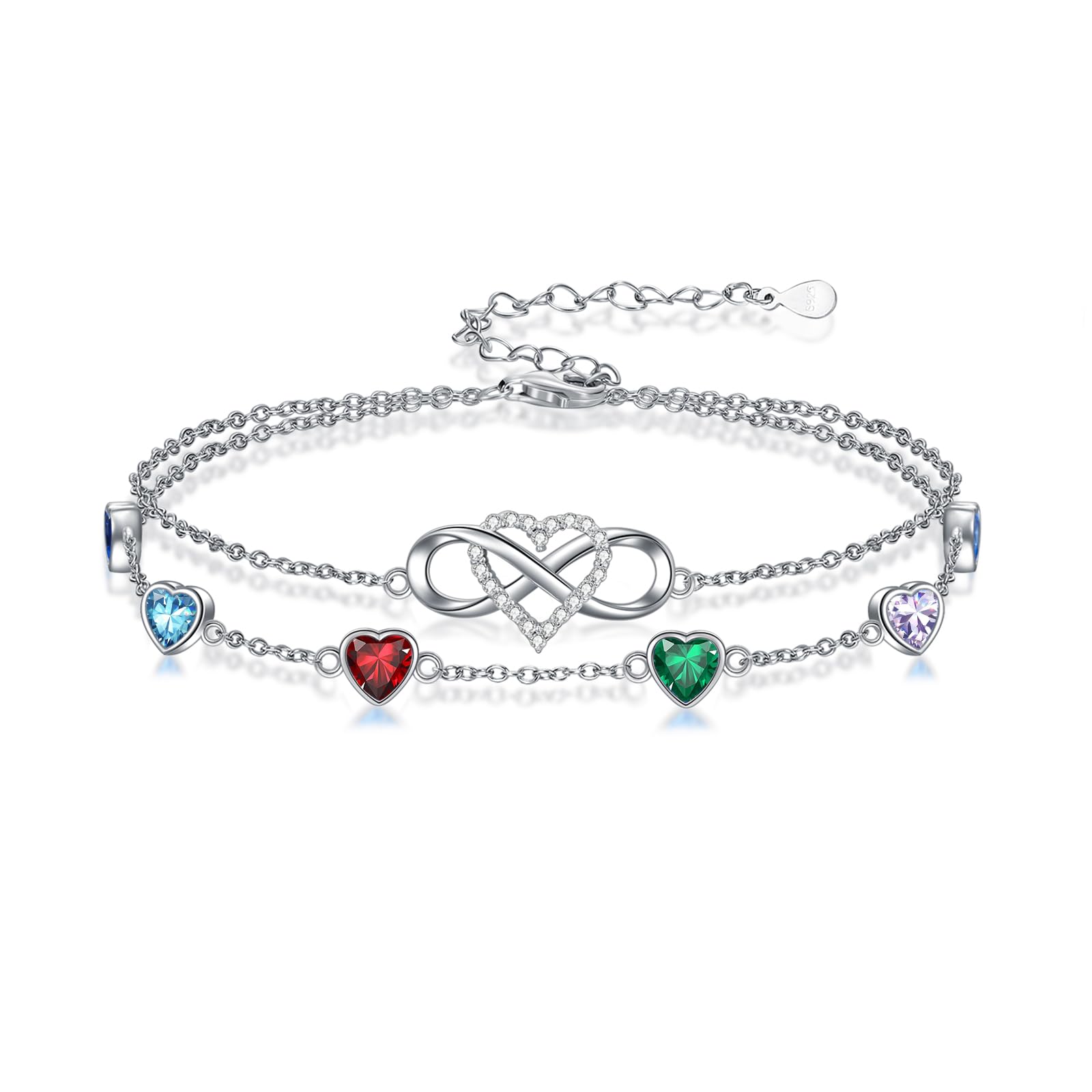 Infinity Heart Birthstone Charm Link Anklets/Bracelets for Women 925 Sterling Si
