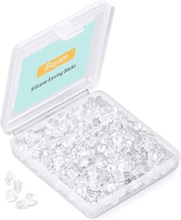 iBayam Silicone Earring Backs Earring Backings 1200Pcs, Soft Clear Silicone | Fits Posts/Hoops/Fish Hooks/ Earring Studs, Ear Safety Back Pads Backstops Clutch Stopper Replacement & Case, Diameter 4mm