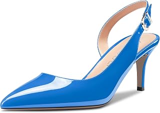 HDEUOLM Women's Needle Low Kitten Heel Pointed Toe Slip-on Slingback Pumps Cute Dress Classic 6.5 CM Heels