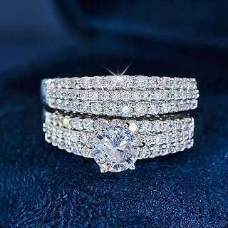 Women's Two Piece Ring Set 6 Prong Set Round Cubic Zirconia