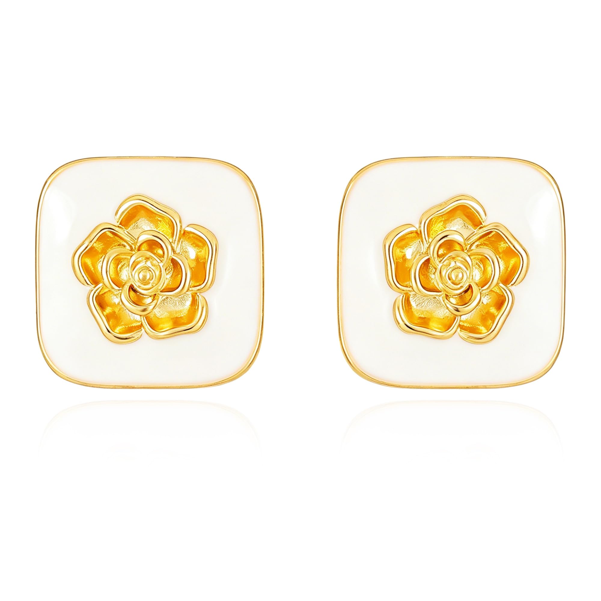 14K Gold Plated Light Luxury Geometric Enamel Stud Earrings for Women, 3 Styles 