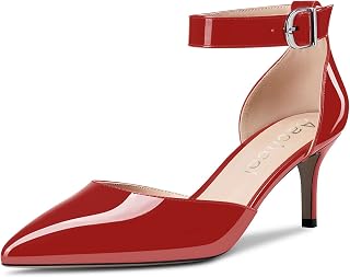 Aachcol Women's Needle Medium Heel Ankle Strap Pumps Pointed Toe Sandals Dress Shoes Party Wedding Office 6.5 cm