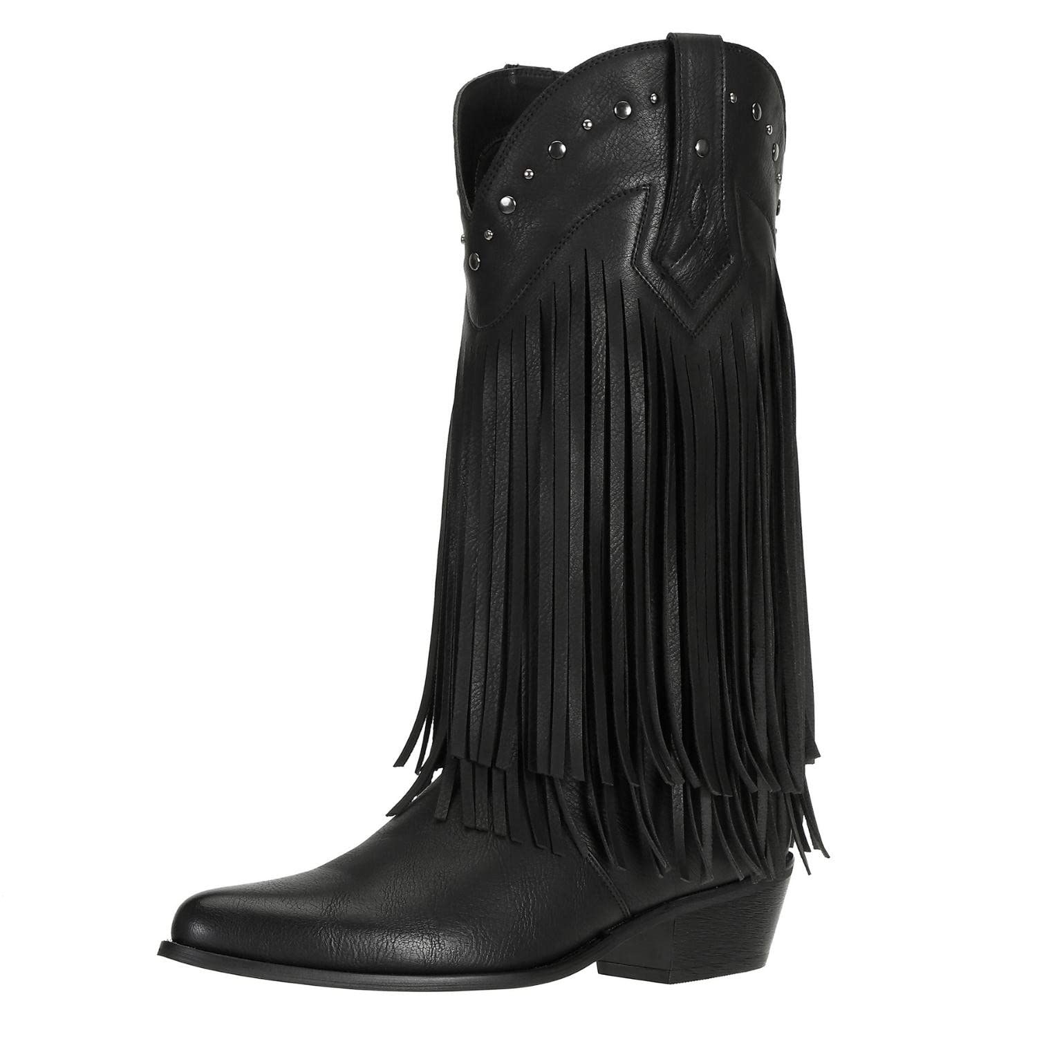 SheSole Fringe Cowboy Boots for Women Wide Mid Calf Cowgirl Boots with Studded, 