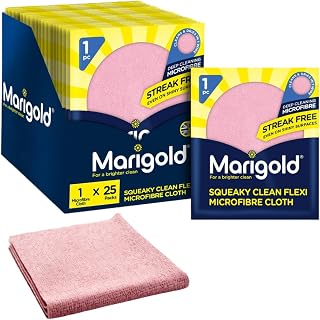 Marigold Squeaky Clean Flexi Microfibre Cloth, Case Pack of 25 Singles, Streak Free Microfibre Cleaning Cloths, Multifunctional Reusable Cloths for All Surfaces, Machine Washable, 32 x 27 cm each