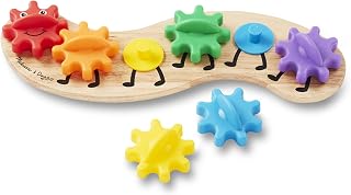 Melissa & Doug Caterpillar Gear Educational Toy | 7 Pcs, Wooden Peg Base, 6 Interchangeable Color Gears, Motor Skill Building Play, Toddler Learning Toys for Kids, Ages 1.5+