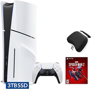 Sony PlayStation 5 Slim Upgraded 3TB Disc Edition Spider-Man 2 Bundle - White, Slim PS5 Upgraded 3TB Ultra Fast SSD Gaming Console Bundle with Wireless Controller and C-Gamers Controller Storage Case