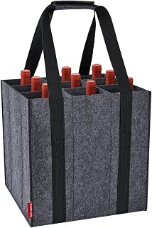 Eurhomewit Bottle Bag 9 Compartments, Wine Bottle Carrier Felt Wine Tote Bag Holder with Handles, Reusable Wine Bottle Bag for Transporting Red Wine, Champagne, Beer and Water Bottles - Dark Grey