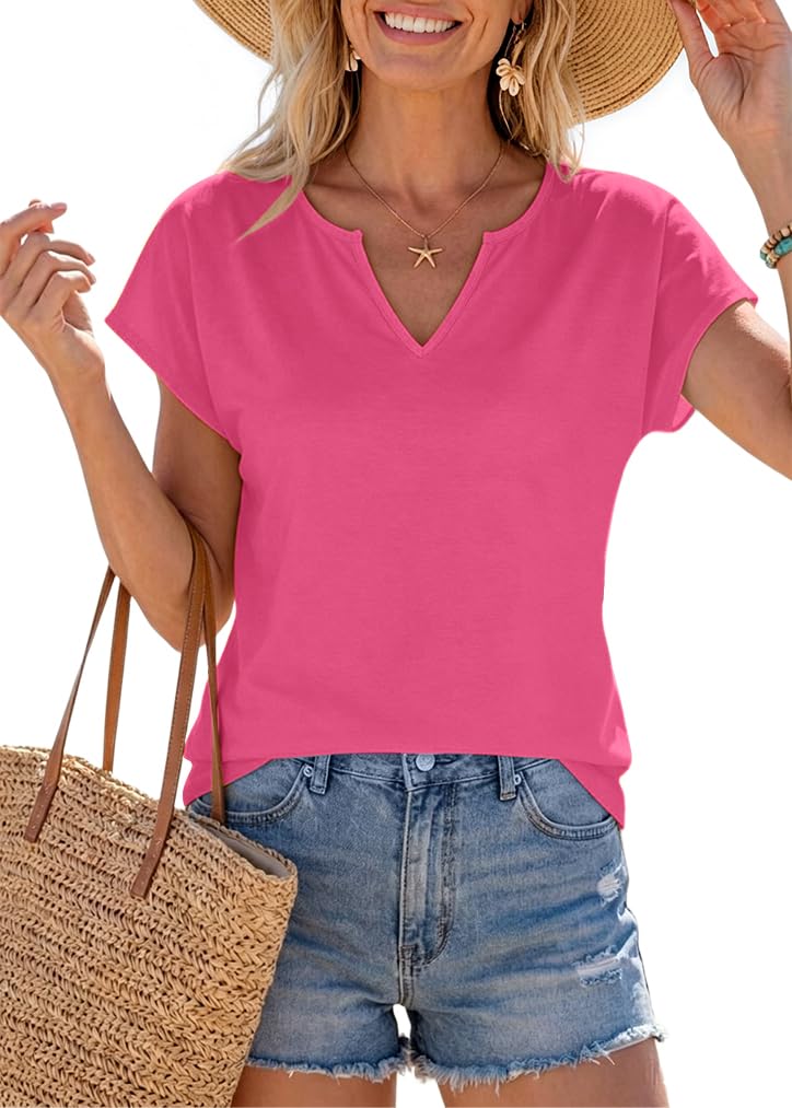 Womens V Neck T Shirts Spring Summer Cap Sleeve Loose Fit Basic Tees for Work Bu