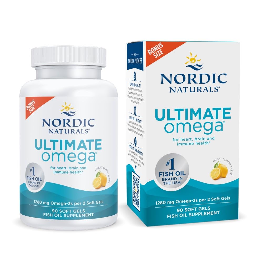 Nordic Naturals Ultimate Omega, 1280mg Omega-3 Fish Oil, Lemon - 90 count | High