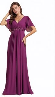 Ever-Pretty EE01960 Women's Elegant V-Neck Ruffle Sleeve Long Dress Ceremony Dress