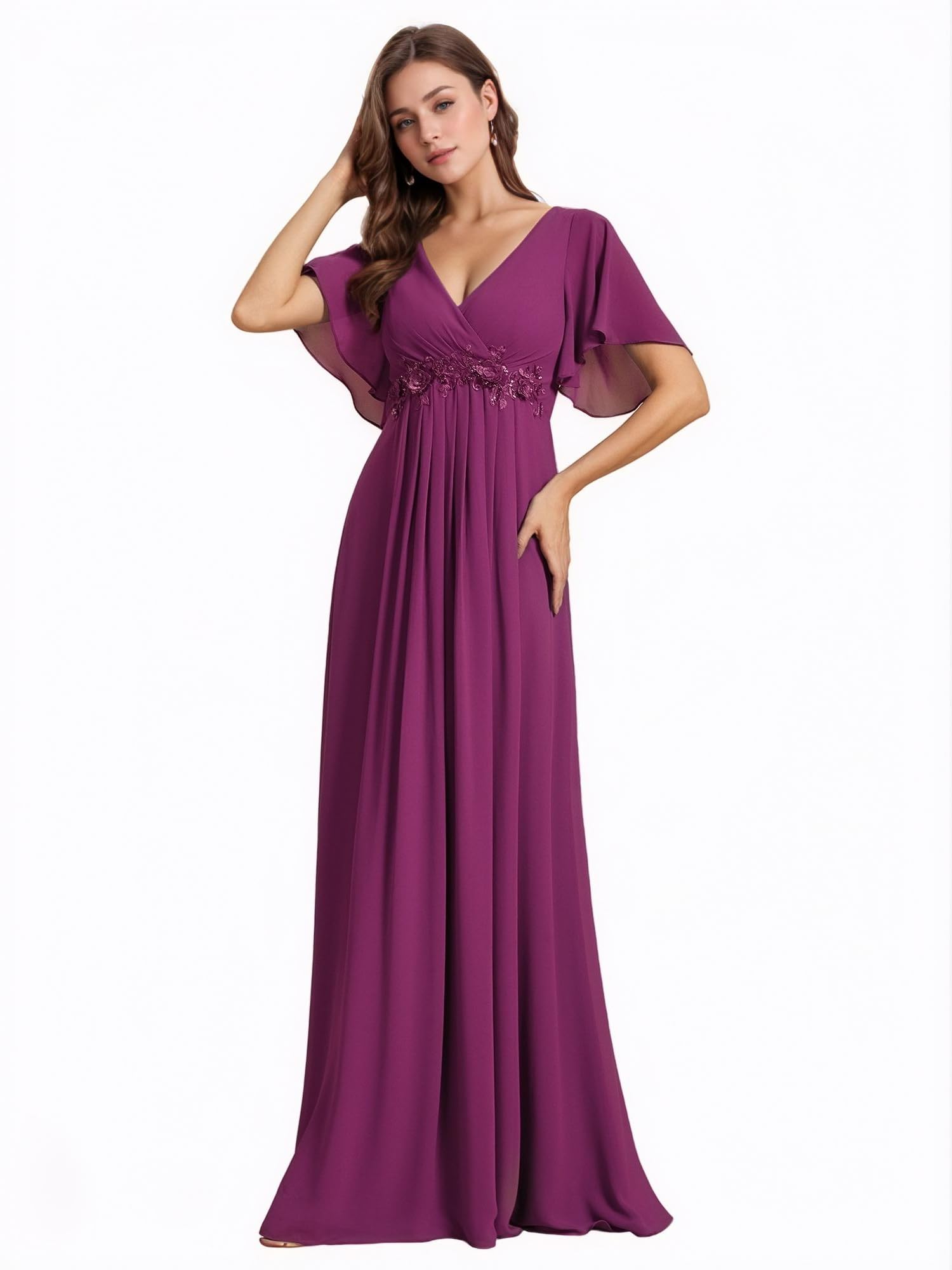 Ever-Pretty EE01960 Women's Elegant V-Neck Ruffle Sleeve Long Dress Ceremony Dre