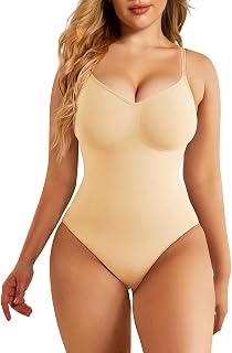 Women Tummy Control Body Shaper Seamless V Neck Thong Shapewear
