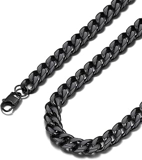 Suplight Cuban Link Chain for Men Women, 18K Gold Plated/Stainless Steel Black Miami Curb Cuban Chain Necklace, 3/6/9/12 mm 14-30 Inch Hip Hop Mens Jewelry, Send Gift Box