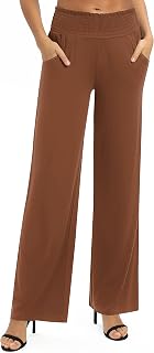 EXCHIC Women's Loose Straight Leg Palazzo Pants High Elastic Waist Causal Trousers with Pockets