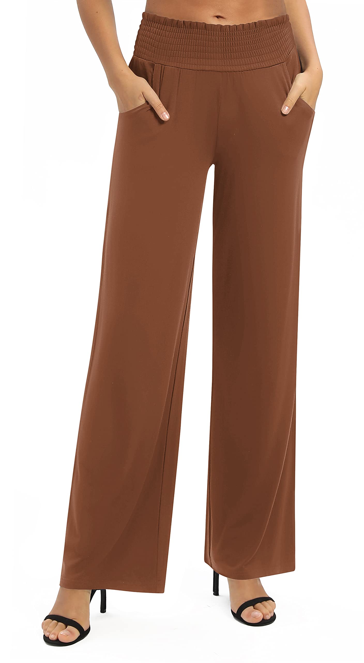 EXCHIC Women's Loose Straight Leg Palazzo Pants High Elastic Waist Causal Trouse