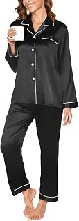 Women's Pyjama Sets Silk Satin Long Sleeve Button Down Ladies Pyjamas two Piece Silk Pjs for Women Sets Sleepwear Loungewear Nightwear for Spring Summer