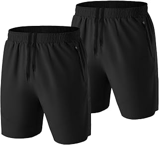 HMIYA Mens Running Shorts Sport Gym Breathable Zip Pockets