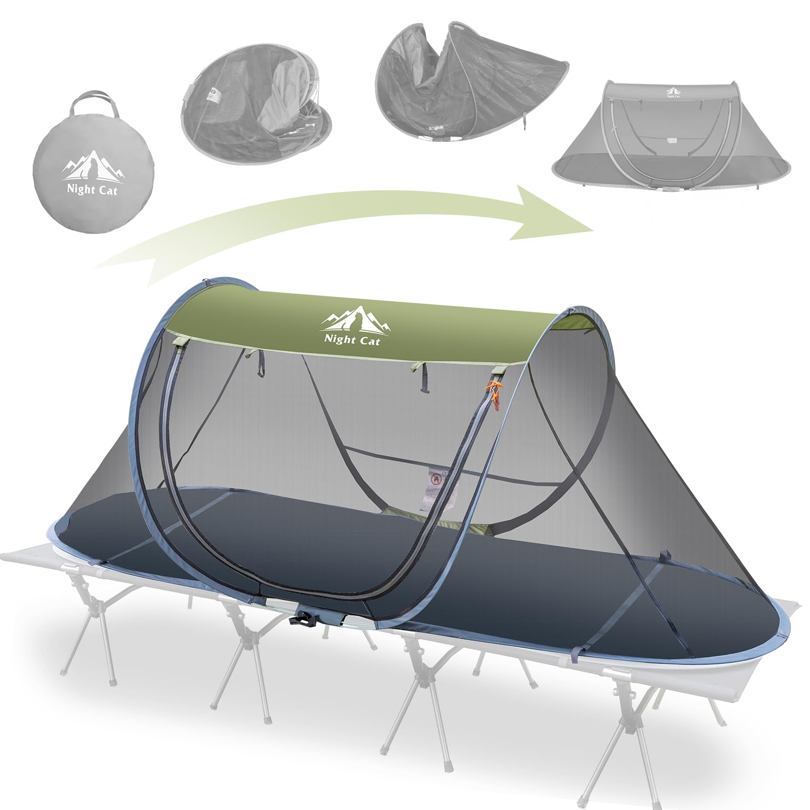 Night Cat Pop-up Mosquito Tent: 1 Person Camping Tent with Bug Screen Net Adults