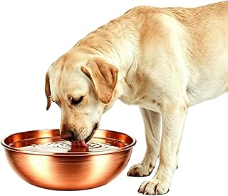 PurCoperx 8.66 Inch Large Round Hand Forged Pure Solid Copper Pet Bowl, Heavy Duty Dog Copper Bowl for Food & Water, Premium Feeding Copper Bowl for Dogs Cats & All Household Pets (1)