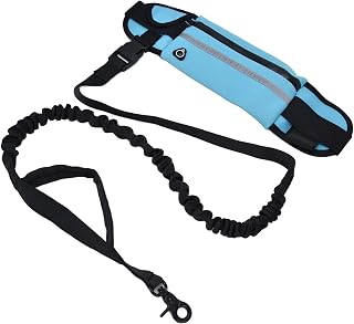 Belt Bag Dog Leash Set Hands Free Reflective Waist Bag with Adjustable Leash and Zipper Pocket for Running, Walking, Jogging, Hiking, Training (Sky Blue)