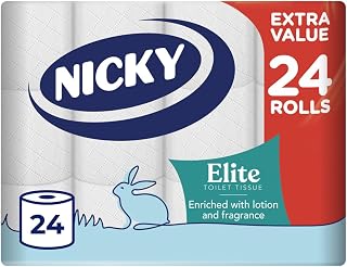Nicky Elite, 24 Rolls of Toilet Tissue, 3-Ply | 168 Sheets per Roll, Talc Scent, Softness to The Skin, Enriched with Lotion, 100% FSC Certified Paper, Extra Value Pack